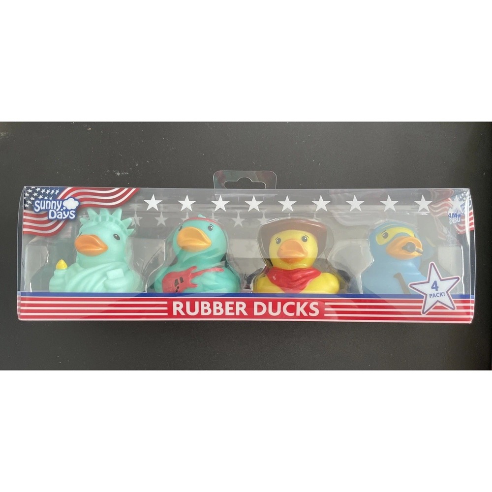 BNIB Sunny Days Rubber Ducks 4-Pack Lady Liberty, Musician, Cowboy, Scuba Diver
